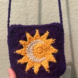 Purple Crochet Sun and Moon Bag